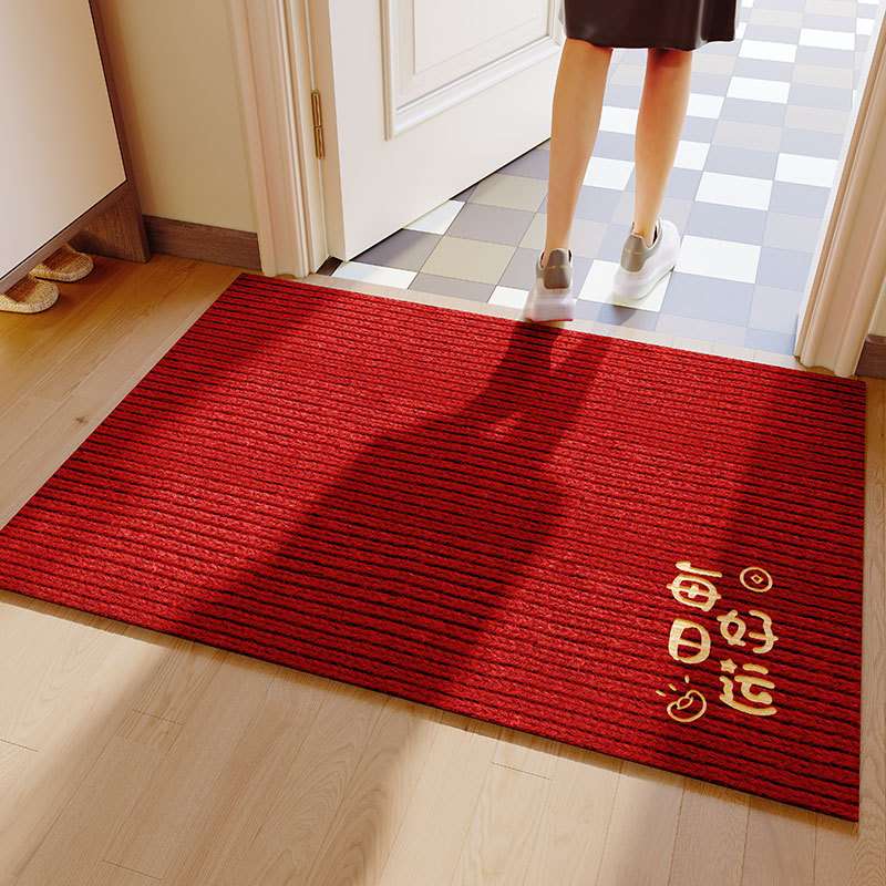 厂家红色地垫刺绣TPR底双条纹入户玄关脚垫新中式家用进门垫