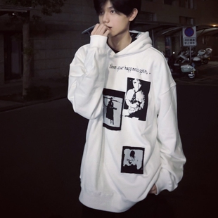 RTIM RAF人物字母破坏贴布连帽卫衣cleanfit美式宽松百搭高街帽衫