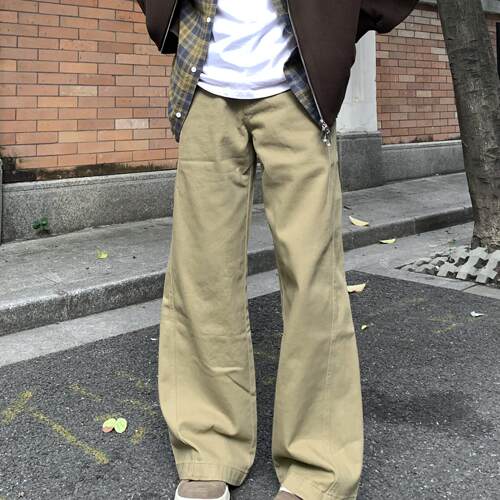 麻饭同学 复古多结构直筒阔腿工装裤男女美式水洗休闲直筒长裤潮