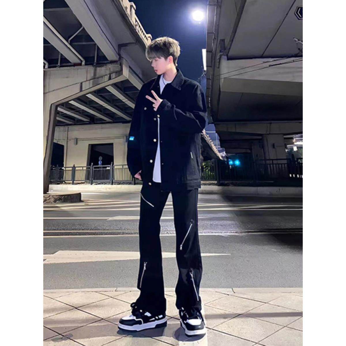 cleanfit微喇牛仔裤男款春季美式高街痞帅宽松解构机能风长裤子潮