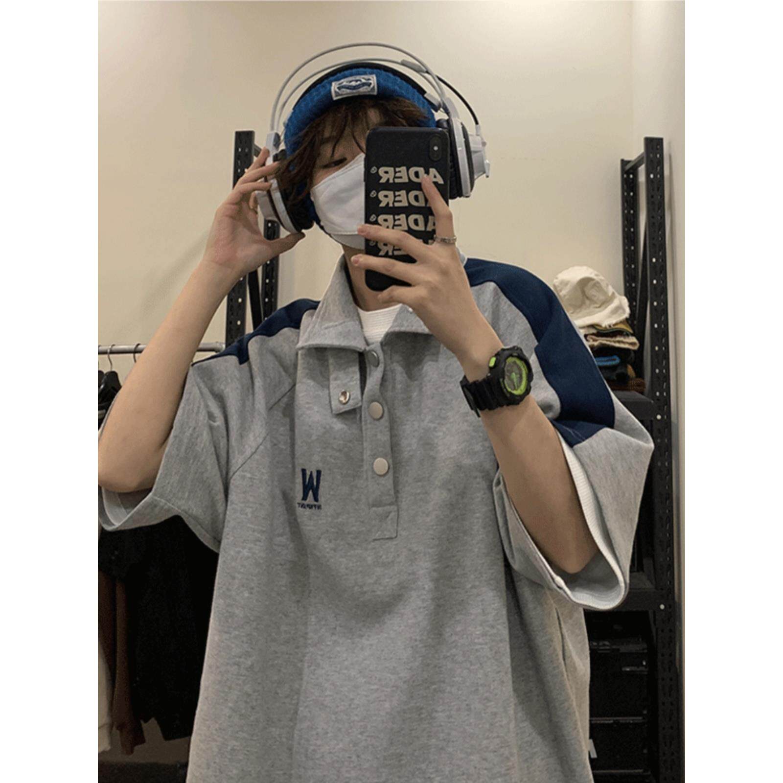 青少年短袖男款polo衫夏季日系复古320g重磅t恤潮牌潮流七分半袖