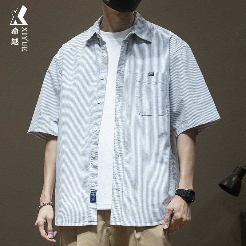2026夏季新款高级感日系短袖衬衫男休闲衬衣男士宽松大码男生外套