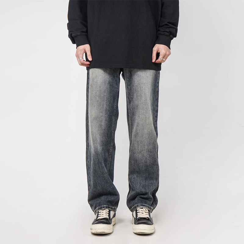 Z POCKET高街美式直筒宽松阔腿深色牛仔裤男款垂感潮牌裤子男夏季