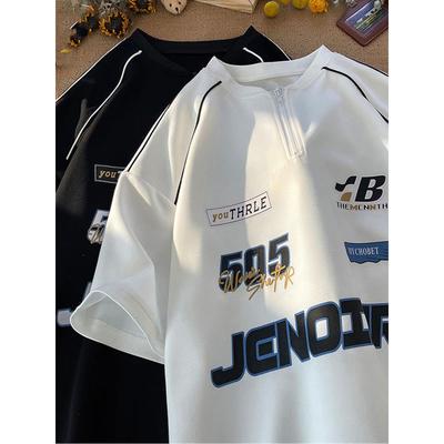 美式机车polo衫短袖男生夏季vintaget恤重磅时尚潮牌赛车服五分袖