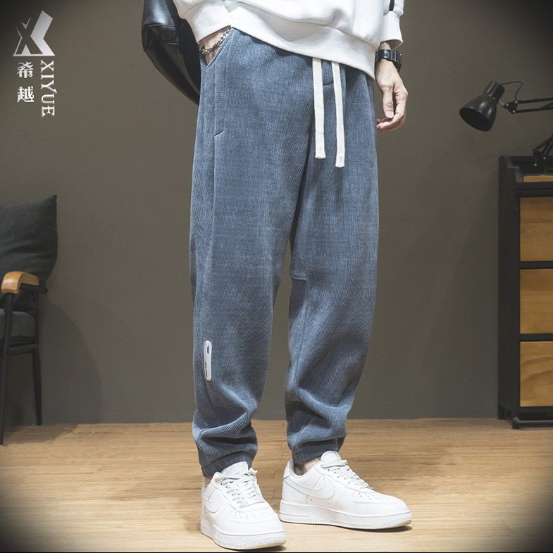 春秋新款重磅摇粒绒卫裤男休闲裤九分束脚裤男士宽松大码加大裤子
