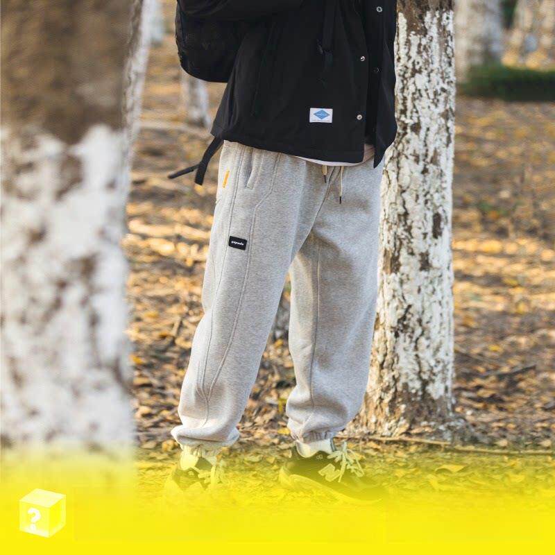 春秋新款重磅灰色卫裤男士日系覆古潮牌束脚裤宽松ins百搭休闲裤