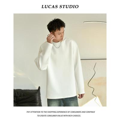 重磅300克太空棉长袖打底男女白色圆领卫衣T恤宽松秋冬厚款内搭