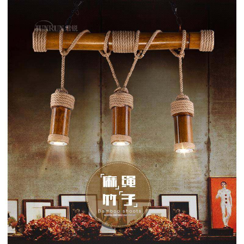 loft复古工业麻绳吊射灯美式乡村餐厅吧台咖啡厅网咖长条艺术吊灯