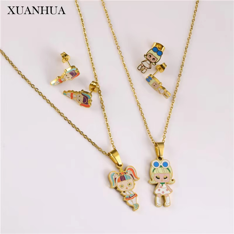 跨境新款精致简约感吊坠项链小巧可爱百搭时尚项饰耳环套装