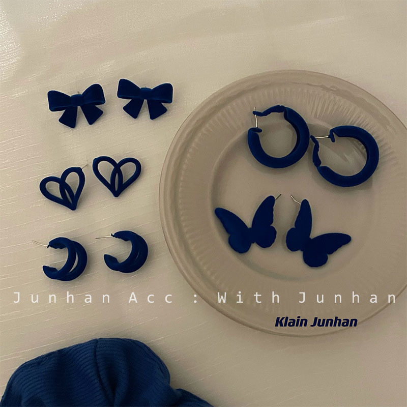 克莱因蓝韩国ins复古蓝色植绒925银针耳钉蝴蝶结弧形耳环耳饰,饰品/流行首饰/时尚饰品新,耳钉,淘宝优惠券,粉丝福利购,淘宝优惠卷