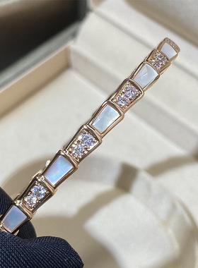 t家v金满钻天然白贝母蛇骨手镯女轻奢气质感时尚手饰2024新款