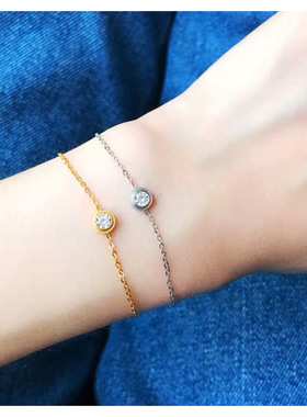 速卖通日韩风小清新手饰女 简约素款闺蜜网红单钻六钻不锈钢手链