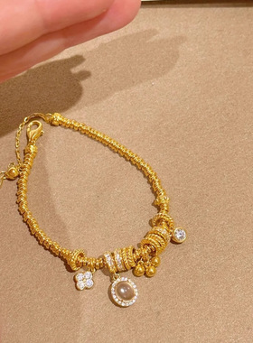 日本品质龙心四叶花沙金盘缠水沫玉手链轻奢高级感手串女生新中式