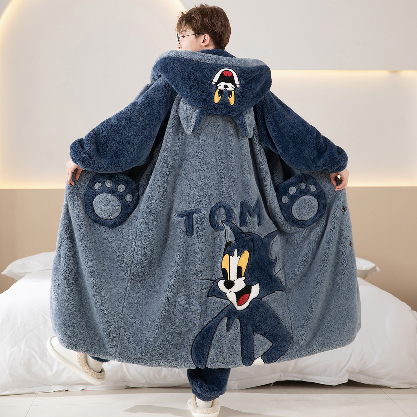 日本品质冬天加厚珊瑚绒睡袍男长款青少年加肥大码200斤高中生家