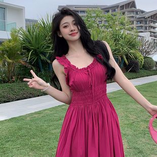 法式 薄荷曼波海边度假吊带女装 裙子复古连衣裙长裙显瘦收腰