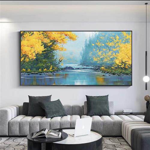 手绘油画现代印象黄金树林风景挂画客厅玄关装饰画背景墙招财壁画