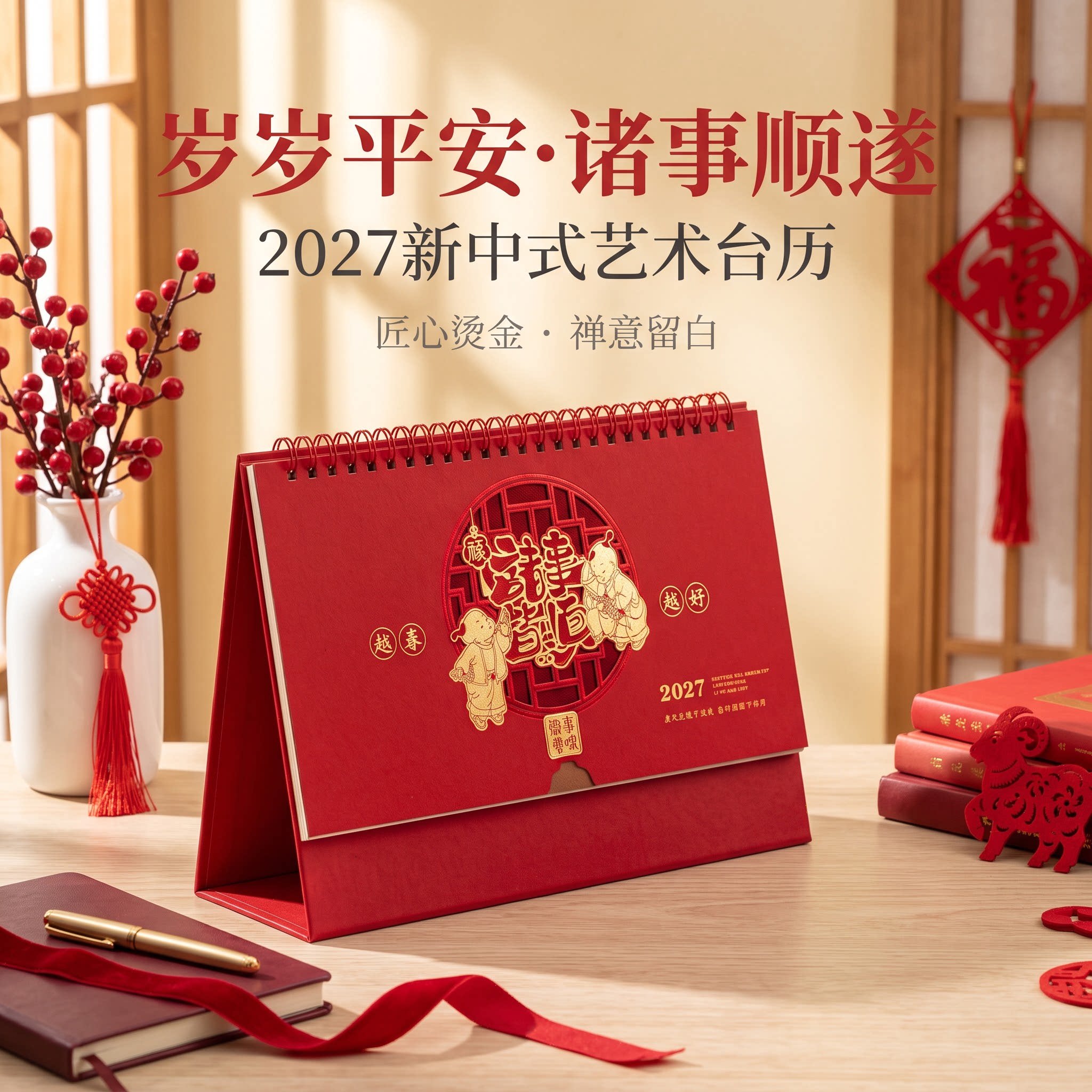 2027年台历创意纸质立体日历个性工艺摆件摆台办公桌书房客厅装饰新年礼物公司企业商务定制定做原创简约复古