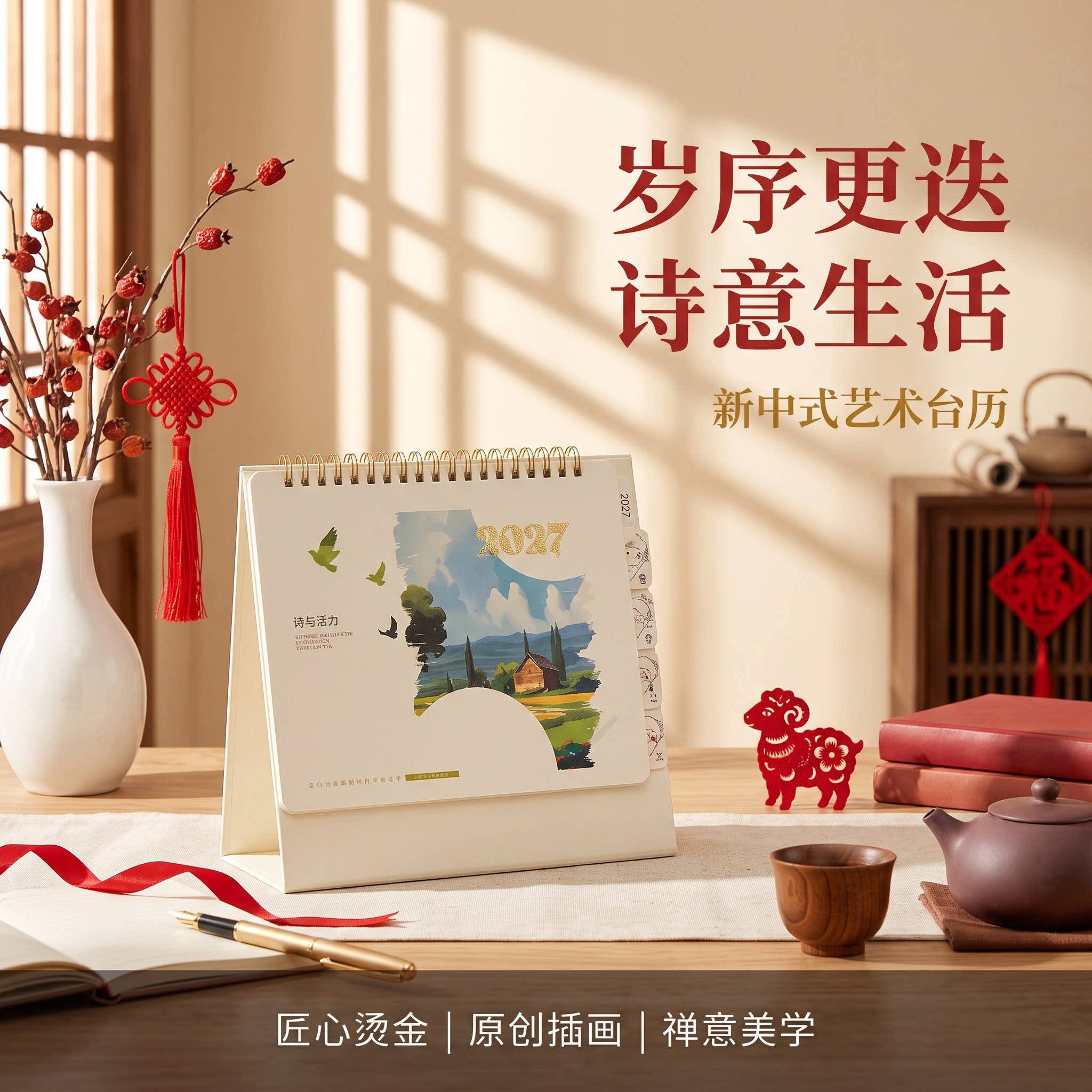 2027年台历创意纸质立体日历个性工艺摆件摆台办公桌书房客厅装饰新年礼物公司企业商务定制定做原创简约复古