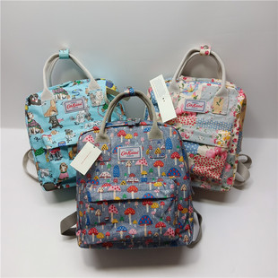 出口英国防水油布小清新少女心狗狗小鸟花朵双肩背包小书包休闲包