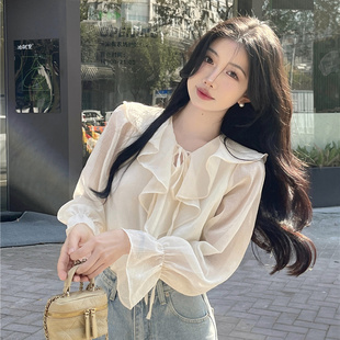 衬衫 春季 法式 小个子设计感小众衬衣纯欲上衣女装 百搭温柔甜美长袖