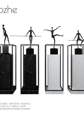 样板房售楼处摆件酒店大堂客厅大型落地雕塑石墩大理石底座装饰品