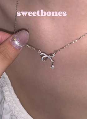 sweetbones芭蕾少女s925通体纯银蝴蝶结项链爆闪高级感饰品