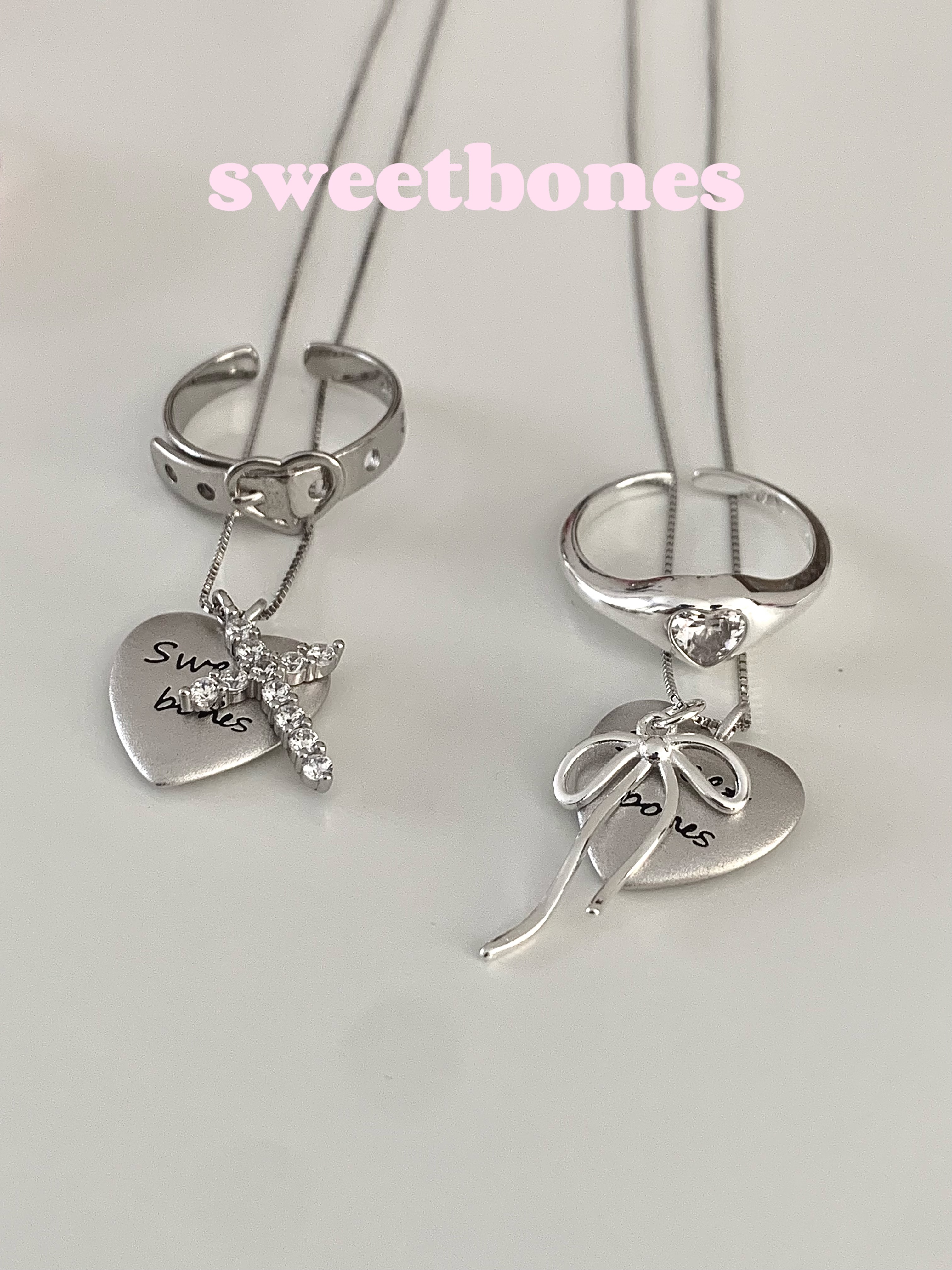 sweetbones银字母爱心纯银甜辣酷妹风原创设计双吊坠