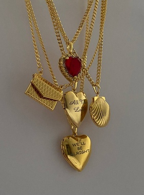 sweetbones可开合贝壳项链相册金色复古