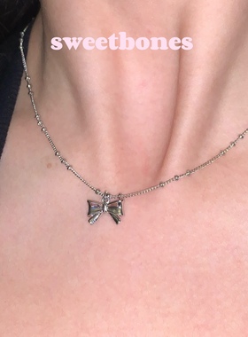sweetbones925银芭蕾少女蝴蝶结项链