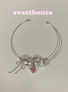 sweetbones复古甜心蝴蝶结KT猫手镯手链925纯银