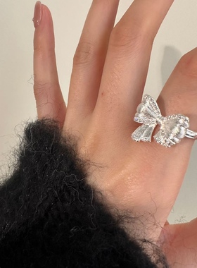 sweetbones925银重工磨砂蝴蝶结戒指精致甜心开口戒