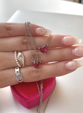 sweetbones红色爱心项链锁骨链水晶吊坠辣妹