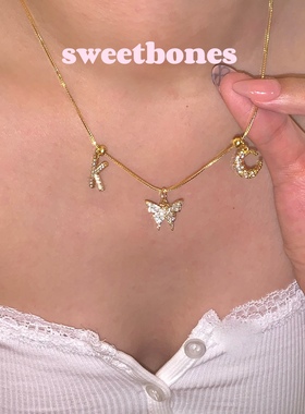 sweetbones辣妹蝴蝶定制字母项链金色高级感饰品原创设计小众饰品