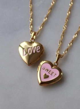 sweetbones复古辣妹粉色爱心可开合相册项链ins高级感