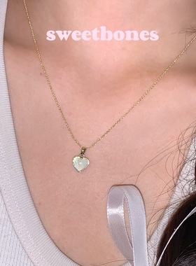 sweetbones复古甜心金色爱心贝母项链精致小巧项链
