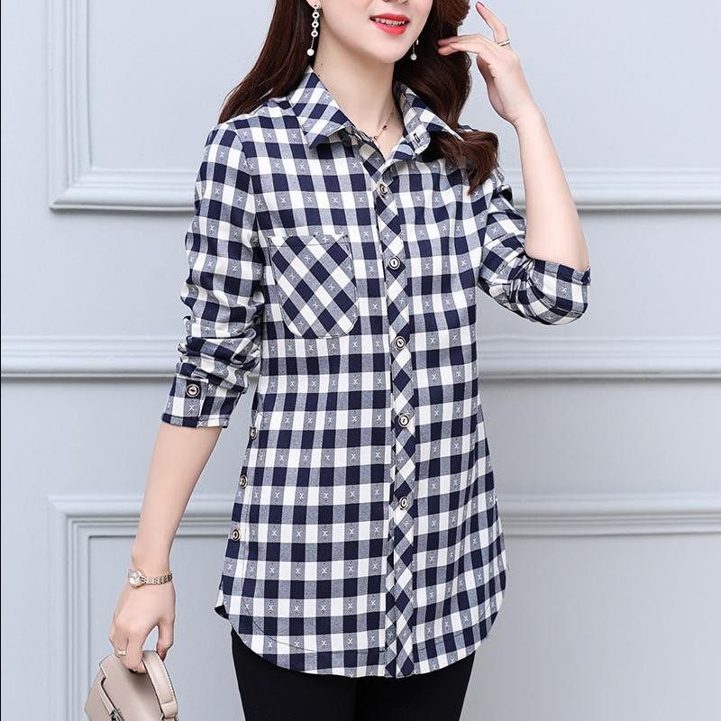 大碼格子襯衫女長袖媽媽裝2019新春款潮流上衣修身顯瘦中年女襯衣在類目 女裝/女士精品, 襯衫中 - 來自Buy2taobao.com提供專業的淘寶代購服務