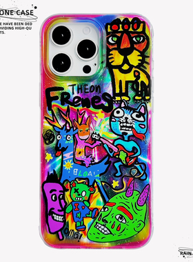 〈摇滚夜〉街头涂鸦妖魔鬼怪镭射IMD双层小众个性有趣新款17promax手机壳iphone1615pro14不撞款防摔保护软壳