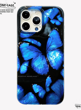 〈大蓝闪蝶〉ins超仙蝴蝶高级感镭射IMD双层小众个性新款17promax手机壳iphone1615pro14不撞款防摔保护软壳