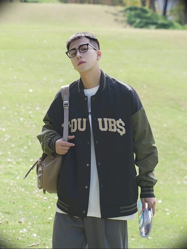 E春秋季拼色棒球服男士宽松夹克潮牌衣服帅气休闲青少年学生外套