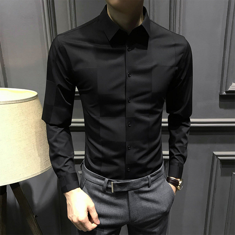 高级感秋季衬衫男长袖休闲男装2025新款韩版修身衬衣高端商务免烫