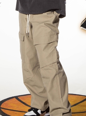 LOAD美式工装裤伞兵裤褶皱复古直筒裤子男宽松休闲潮长裤大码显瘦