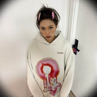 METARICOTTA加厚480克毛圈粉ET气泡卫衣高街百搭宽松情侣帽衫男女