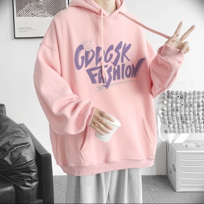 600G重磅棉质卫衣男秋季印花宽松打底衫连帽加绒百搭外套情侣潮流