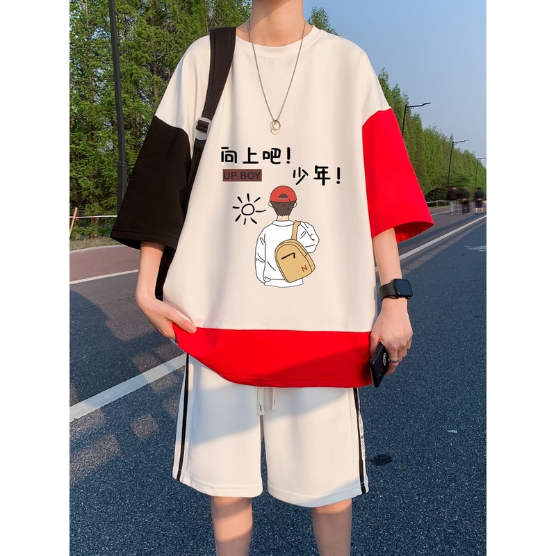 夏季短袖t恤男孩青少年初中生学生大童夏装潮流帅气半袖运动套装