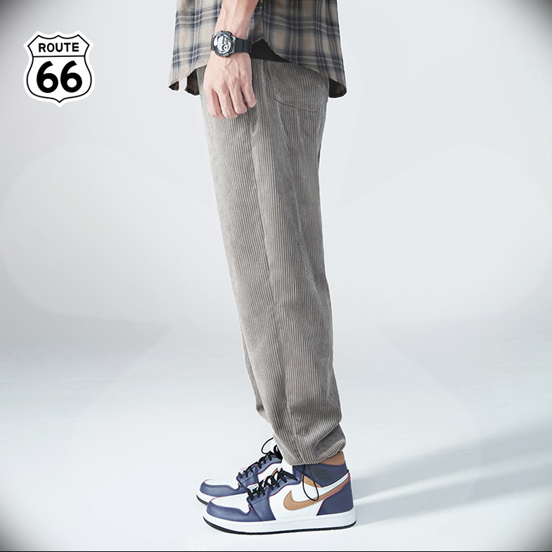66号公路/ROUTE66秋冬季灯芯绒裤子男新款宽松运动美式潮卫裤男