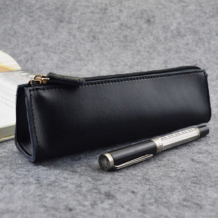简约大容量皮质笔袋女小众商务办公收纳袋初高中小学生文具袋男孩