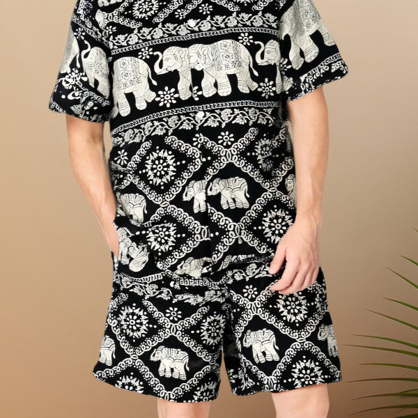 夏男士短袖衬衫冰感运动休闲家居服碎花卡通沙滩服宽松户外衬衣薄