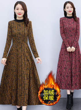 阔太太复古加绒连衣裙女冬季加厚