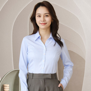 夏季 方领全棉成衣免烫衬衫 新款 女士长袖 衬衣 女商务职业装 修身