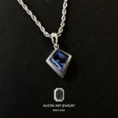 不含链 925银镀18K白金 AUSTIN翱森·盾形蓝宝石吊坠 培育蓝宝石